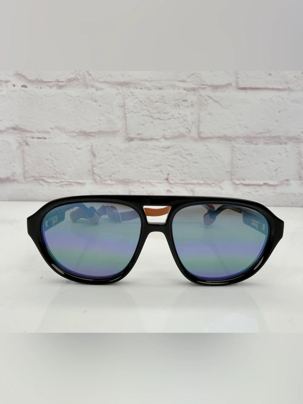 Gucci GG1239S Pilot Men's Sunglasses Green Reflective Lens 58-16-145 Like New